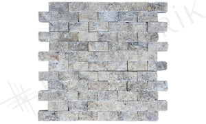 BRICK SILVER STACKED STONE - 1''x2'' on mesh